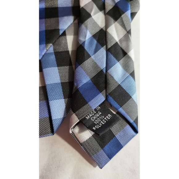 Bespoke Necktie Blue Black Gray Plaid Pattern Business Casual - Picture 4 of 4